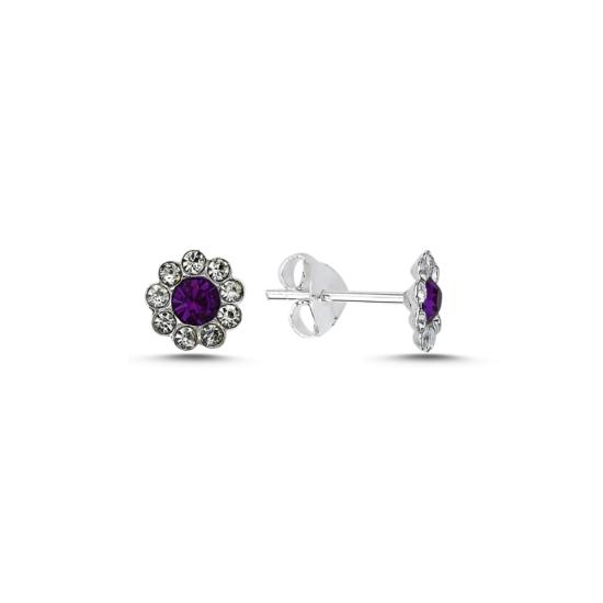 Wholesale Daisy Purple Crystal Stone Stud Earrings