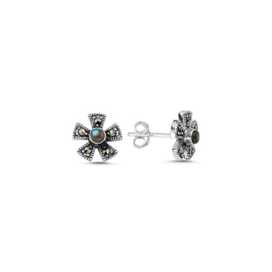 Wholesale Marcasite & Abalone Flower Stud Earrings