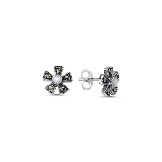 Wholesale Marcasite & Motfer Of Pearl Flower Stud Earrings