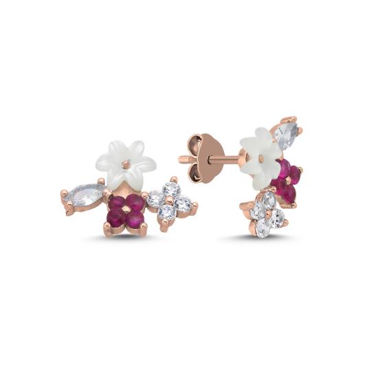 Wolesale Magnolia Motfer Of Pearl Flower & CZ Stud Earrings