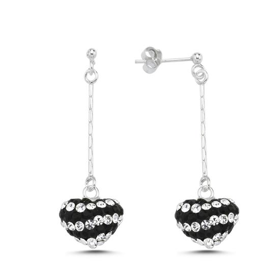 Wholesale Heart Black & White Crystal Dangle Stud Earrings