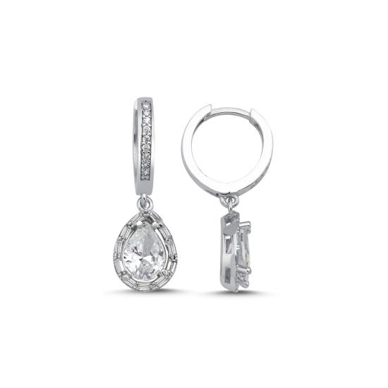 Wholesale Baguette CZ Teardrop & Halo Huggie Hoop Earrings