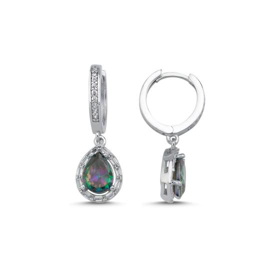 Wholesale Mystic Topaz Baguette CZ Teardrop & Halo Huggie Hoop Earrings