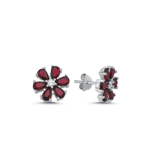 Wholesale Flower Ruby CZ Stud Earrings