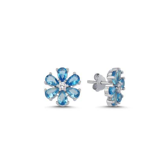 Wholesale Flower Aquamarine CZ Stud Earrings