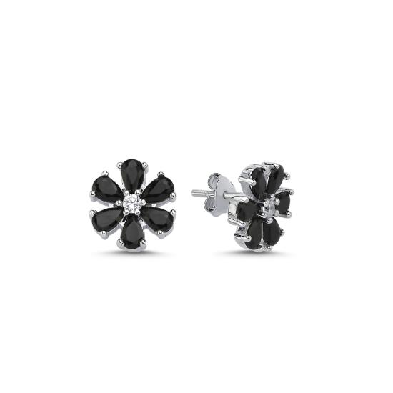 Wholesale Flower Black CZ Stud Earrings