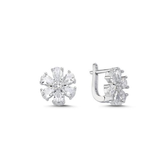 Wholesale Flower CZ Latch Back Earrings