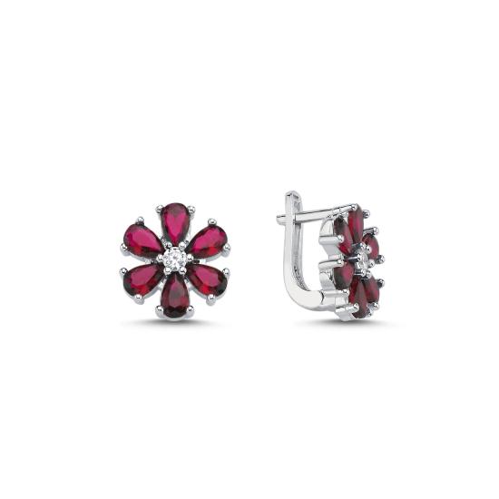 Wholesale Flower Ruby CZ Latch Back Earrings