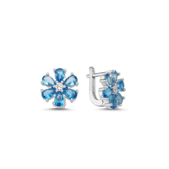 Wholesale Flower Aquamarine CZ Latch Back Earrings