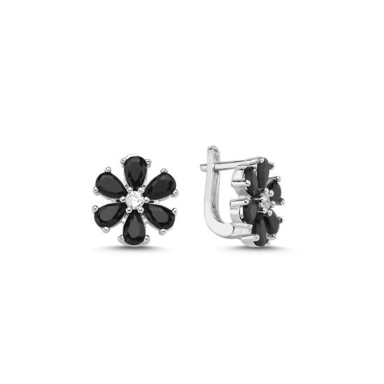 Wholesale Flower Black CZ Latch Back Earrings