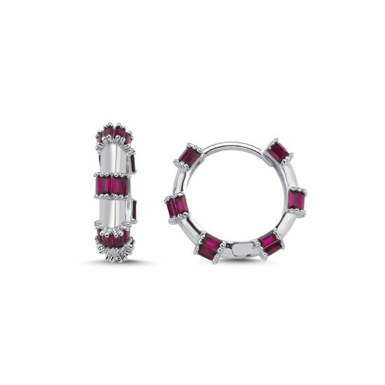 Wholesale 18mm Baguette Ruby CZ Hoop Earrings