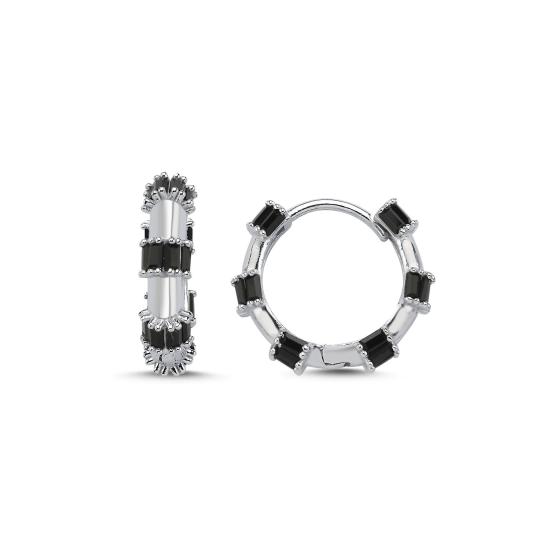 Wholesale 18mm Baguette Black CZ Hoop Earrings