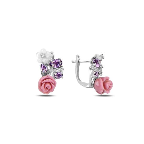 CZ Rose Latch Back Earrings