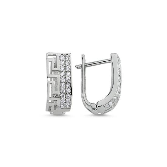 Wholesale Greek Key Meander Design CZ Latch Back Earrings