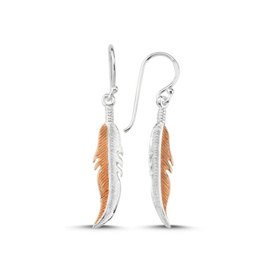 Wholesale Rose Gold Plated Dangle Feather Earrings