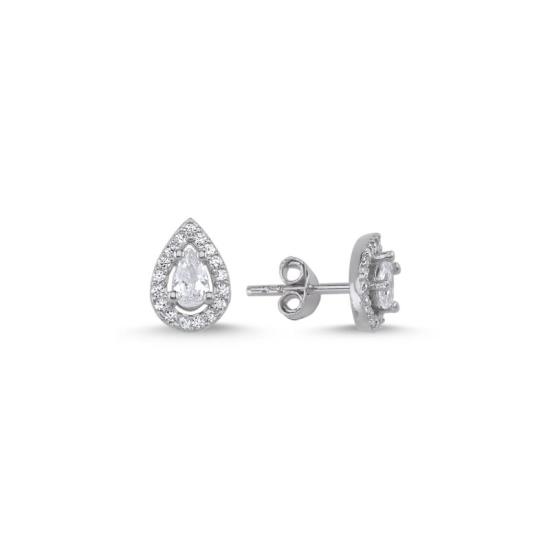 Wholesale Halo Teardrop CZ Solitaire Stud Earrings