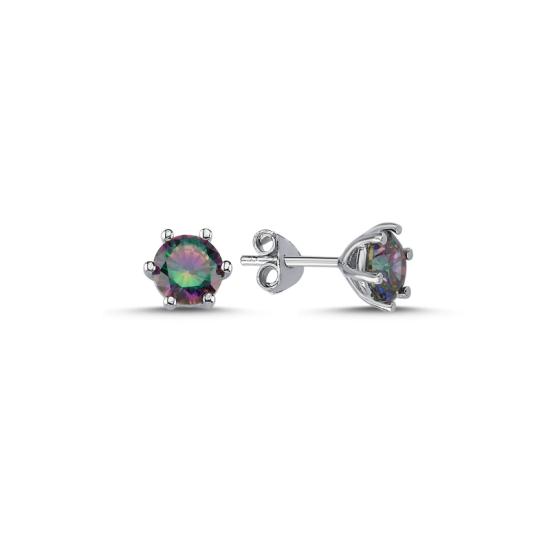 Wholesale Solitaire 6mm Mystic Topaz CZ Stud Earrings