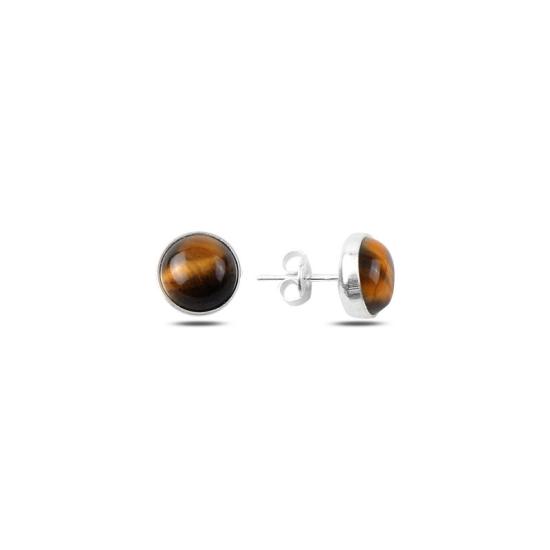 Wholesale Round Tiger’s Eye Solitaire Stud Earrings