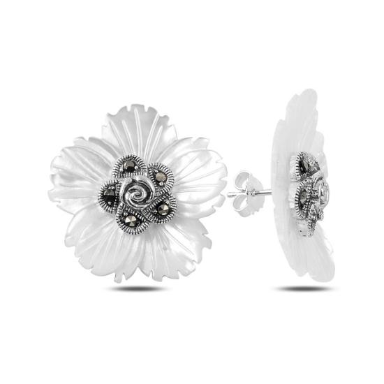 Wholesale Mother of Pearl & Marcasite Flower Stud Earrings