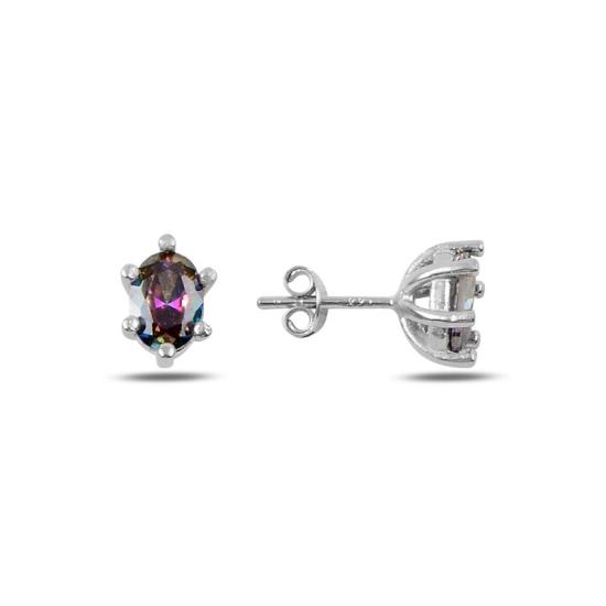 Wholesale Solitaire Oval Mystic Topaz CZ Stud Earrings