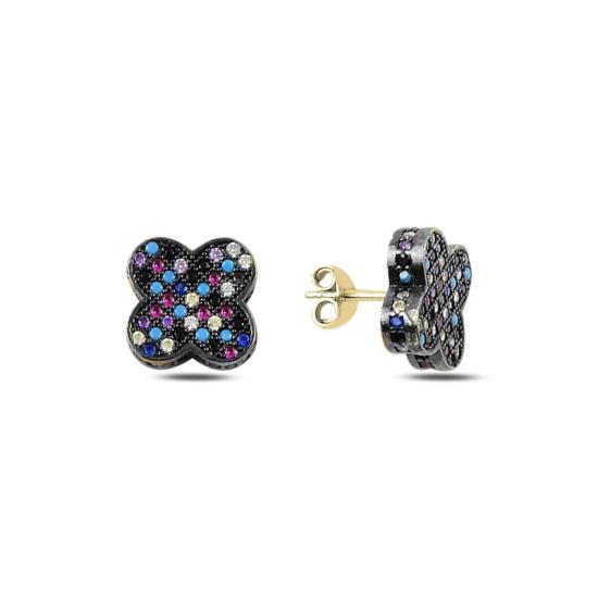 Wholesale 3D Quatrefoil Mix CZ Stud Earrings