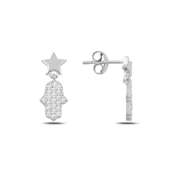 Wholesale CZ Dangle Hamsa Stud Earrings