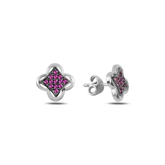 Wholesale Quatrefoil Ruby CZ Stud Earrings