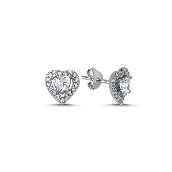 Wholesale Halo Solitaire Heart CZ Stud Earrings