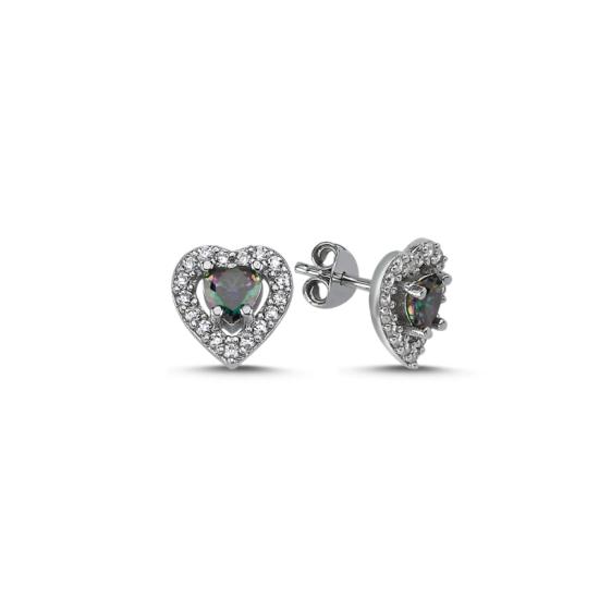 Wholesale Halo Solitaire Heart Mystic Topaz CZ Stud Earrings