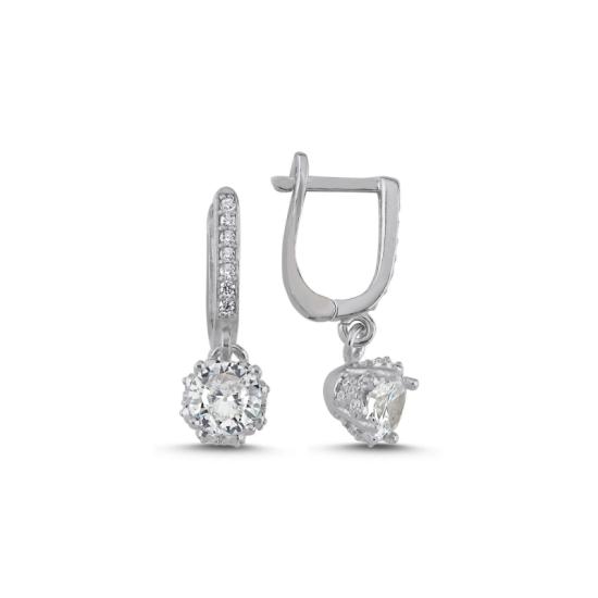 Wholesale CZ Dangle Solitaire J Shaped Earrings