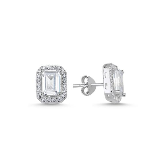 Wholesale Baguette CZ Solitaire Halo Stud Earrings