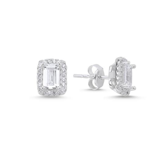 Wholesale Baguette CZ Solitaire Halo Stud Earrings