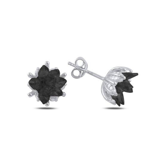 Wholesale Lotus Flower Black CZ Stud Earrings