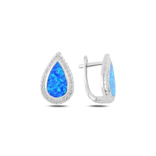 Wholesale Teardrop Opal & CZ Latch Back Earrings