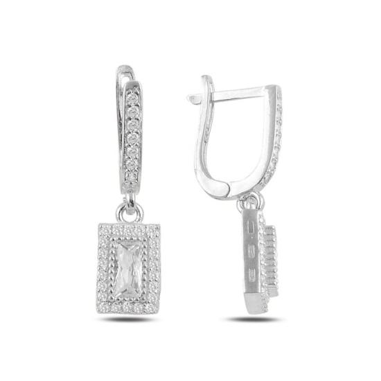 Wholesale CZ Dangle Solitaire J Shaped Earrings