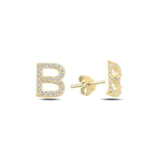 Wholesale -B- Initial Stud Earrings