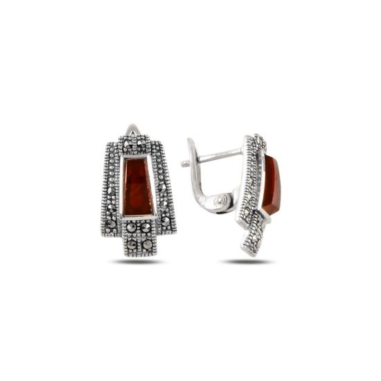 Wholesale Marcasite & Red Agate Latch Back Earrings