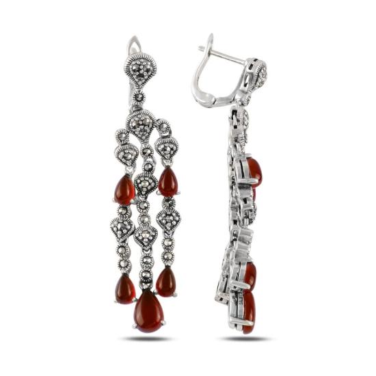 Wholesale Marcasite & Red Agate Dangle Earrings