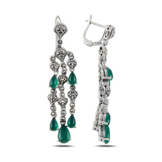 Wholesale Marcasite & Green Agate Dangle Earrings