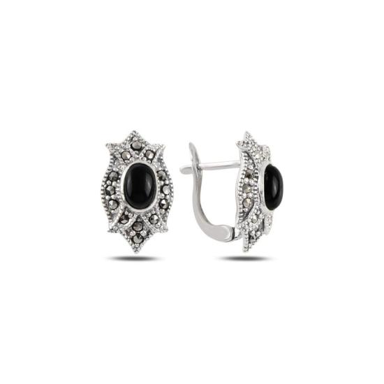 Wholesale Marcasite & Onyx Latch Back Earrings