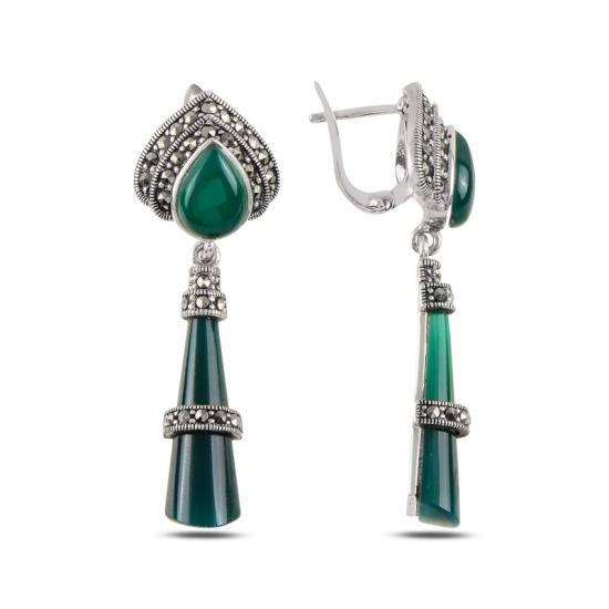 Wholesale Marcasite & Green Agate Dangle Earrings