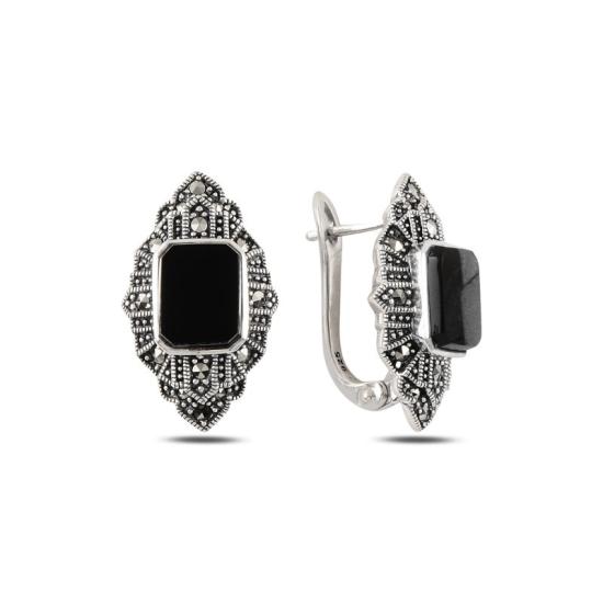 Wholesale Marcasite & Onyx Latch Back Earrings