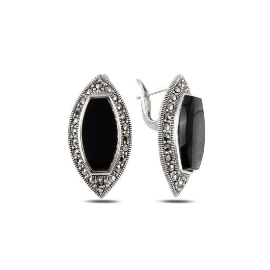 Wholesale Marcasite & Onyx Latch Back Earrings