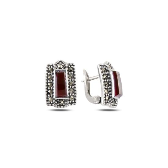 Wholesale Marcasite & Red Agate Latch Back Earrings