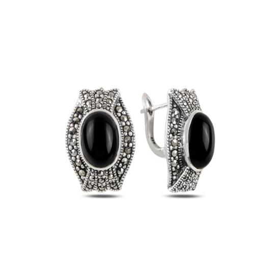 Wholesale Onyx & Marcasite Latch Back Earrings