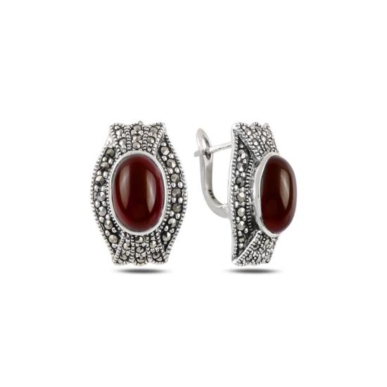 Wholesale Red Agate & Marcasite Latch Back Earrings