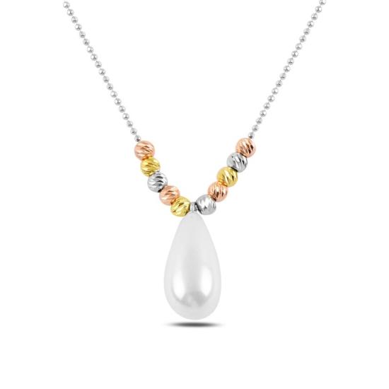 Wholesale Pearl & Diamond Cut Tricolor Ball Necklace