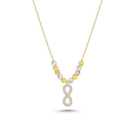 Wholesale Infinity Diamond Cut Tricolor Ball & CZ Necklace