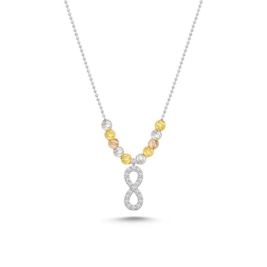 Wholesale Infinity Diamond Cut Tricolor Ball & CZ Necklace