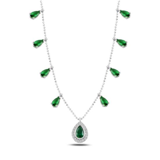 Wholesale Teardrop Emerald CZ Dangle Charm Necklace